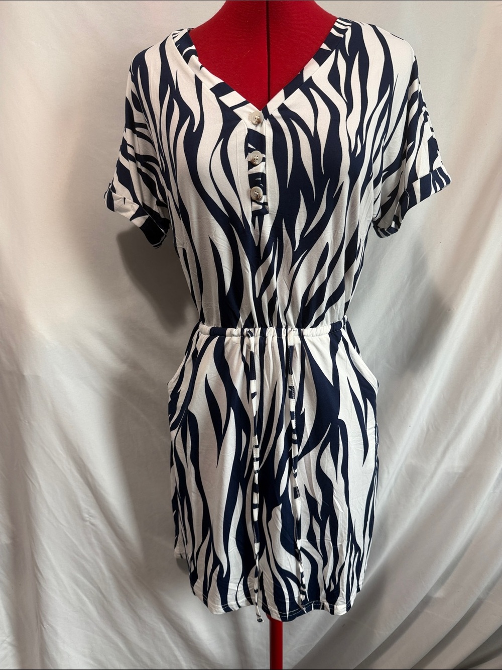 Casual Navy & White Zebra Print Mini Dress